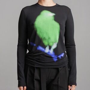 Christian Wijnants TAD Bird Top Black Green Long Sleeve Mesh Graphic Rayon XS